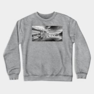 Caernarfon Castle Panorama, Wales, UK Black And White Crewneck Sweatshirt